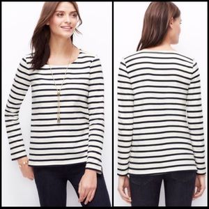 Ann Taylor Stripe Shoulder-Zip Cotton Tee, Small